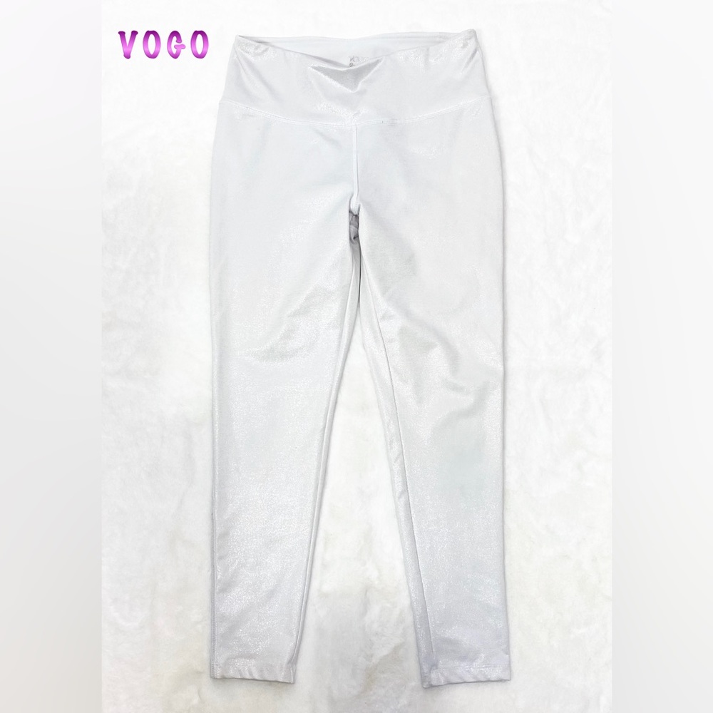 Vogo White Shimmer 7/8 Length Athletic Legging Tights M